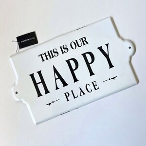 Creative Co-Op This Is Our Happy Place Enamel Wall Plaque Farmhouse Decor NWT